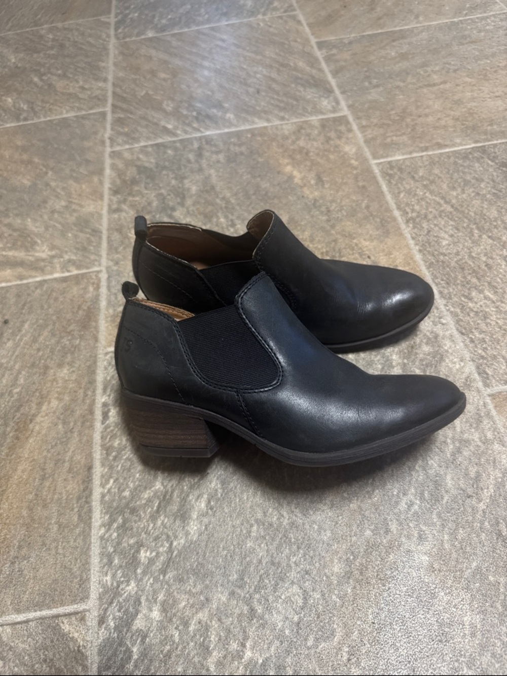 Josef Seibel Black Leather Ankle Booties with Block Heel